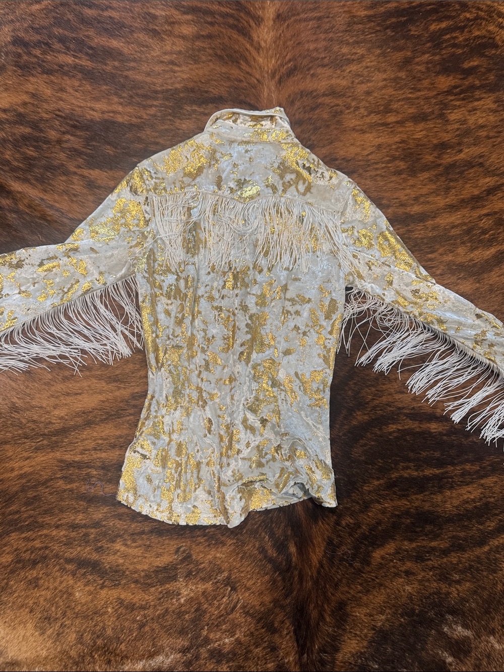 Ranch Dress’n GOLD GILDED VELVET WITH FRINGE PERFORMANCE RODEO SHIRT - Picture 7 of 7